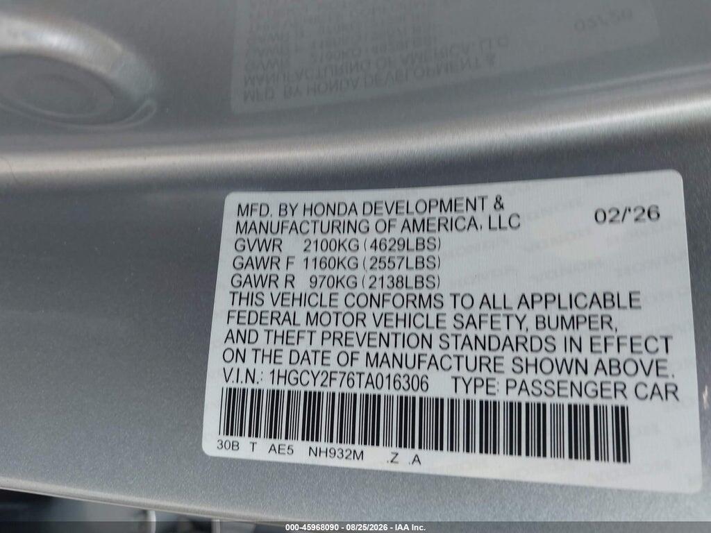1HGCY2F76TA016306 2026 HONDA ACCORD HYBRID photo no. 9