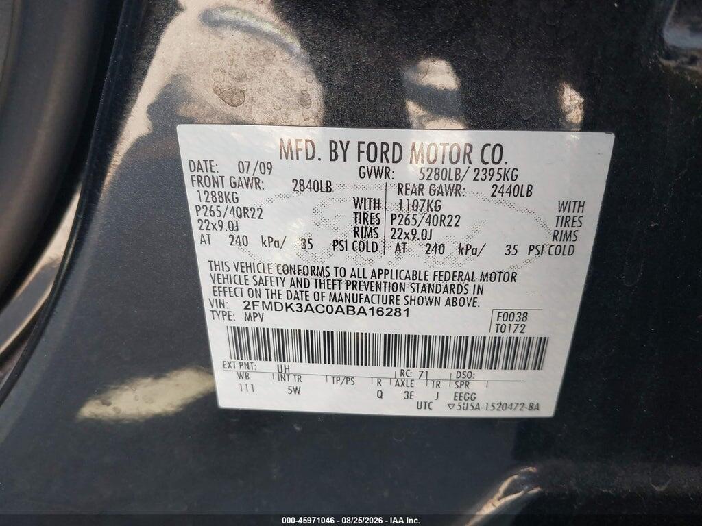 2FMDK3AC0ABA16281 2010 FORD EDGE photo no. 9