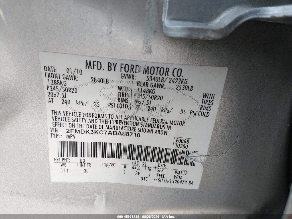 2FMDK3KC7ABA88710 2010 FORD EDGE photo no. 9