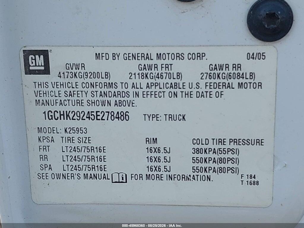 1GCHK29245E278486 2005 CHEVROLET SILVERADO 2500HD photo no. 9