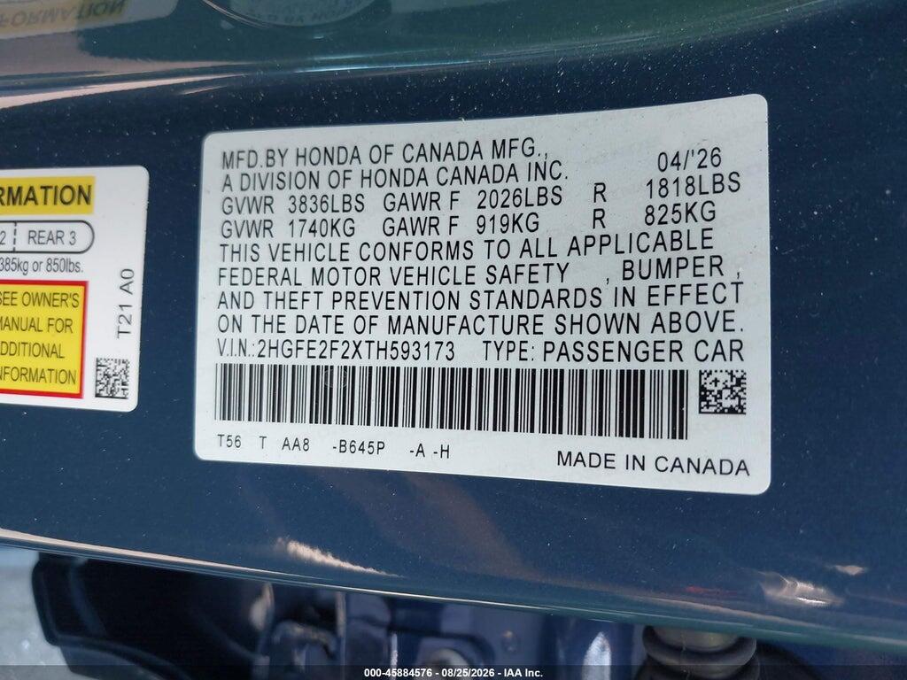 2HGFE2F2XTH593173 2026 HONDA CIVIC photo no. 9