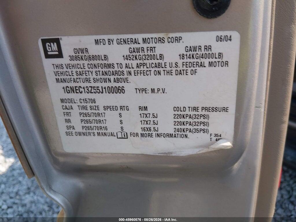 1GNEC13Z55J100066 2005 CHEVROLET TAHOE photo no. 9