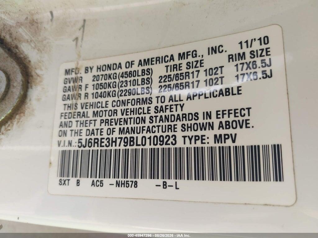 5J6RE3H79BL010923 2011 HONDA CR-V photo no. 9