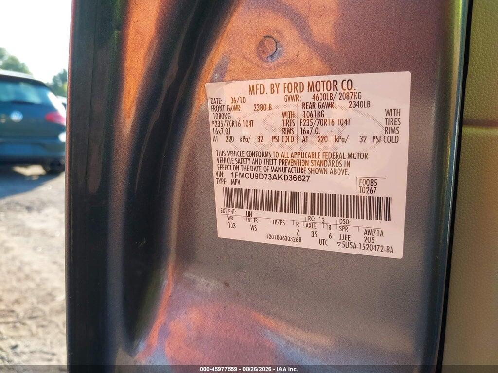 1FMCU9D73AKD36627 2010 FORD ESCAPE photo no. 9