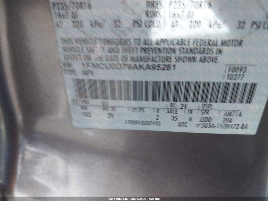 1FMCU0D79AKA95281 2010 FORD ESCAPE photo no. 9