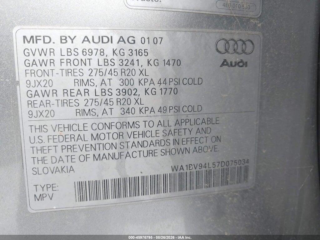 WA1BV94L57D075034 2007 AUDI Q7 photo no. 9