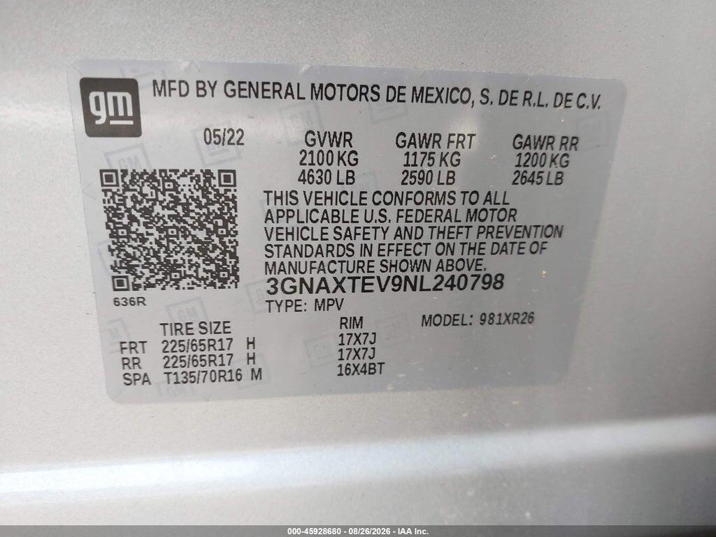 3GNAXTEV9NL240798 2022 CHEVROLET EQUINOX photo no. 9