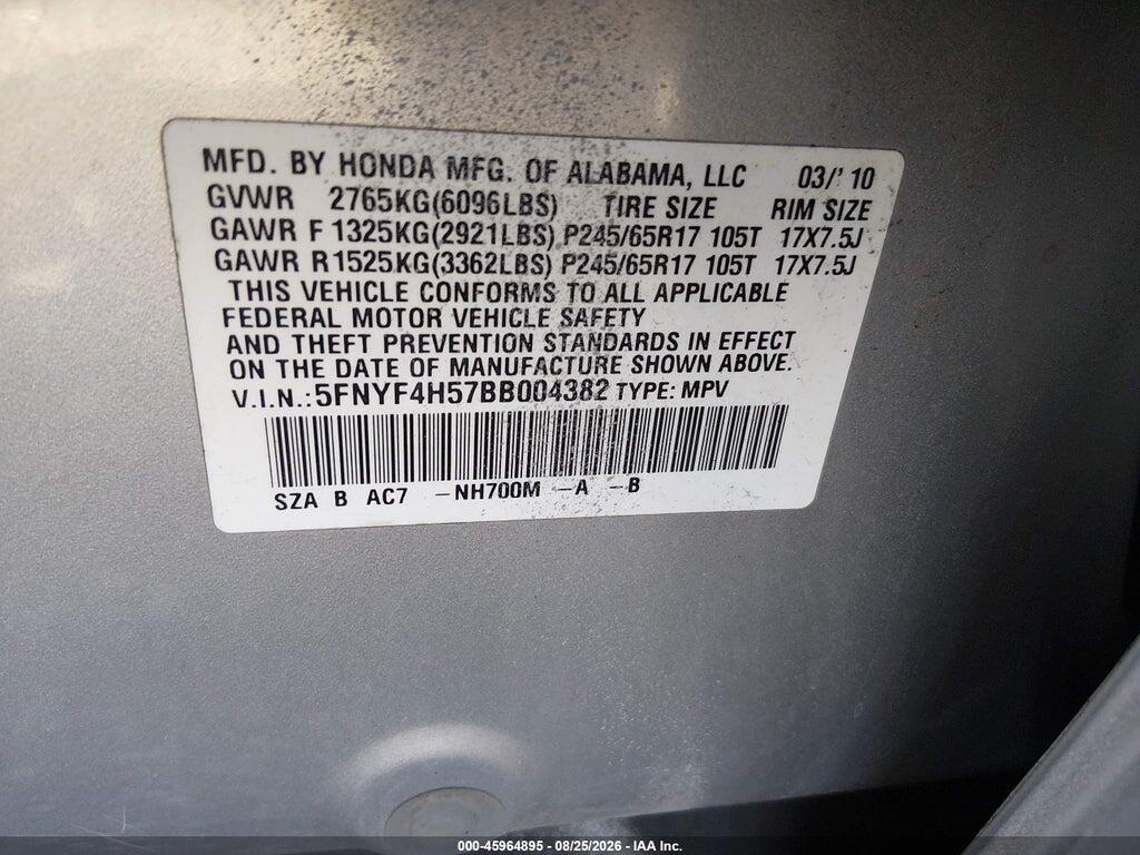 5FNYF4H57BB004382 2011 HONDA PILOT photo no. 9
