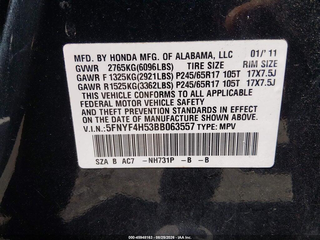 5FNYF4H53BB063557 2011 HONDA PILOT photo no. 9