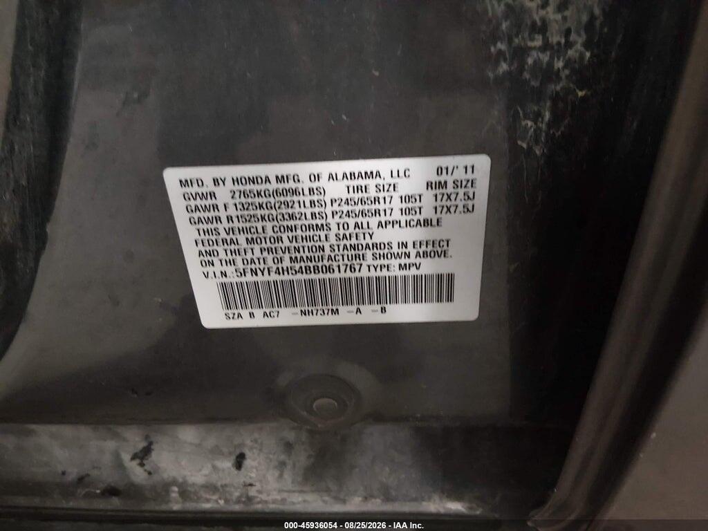 5FNYF4H54BB061767 2011 HONDA PILOT photo no. 9
