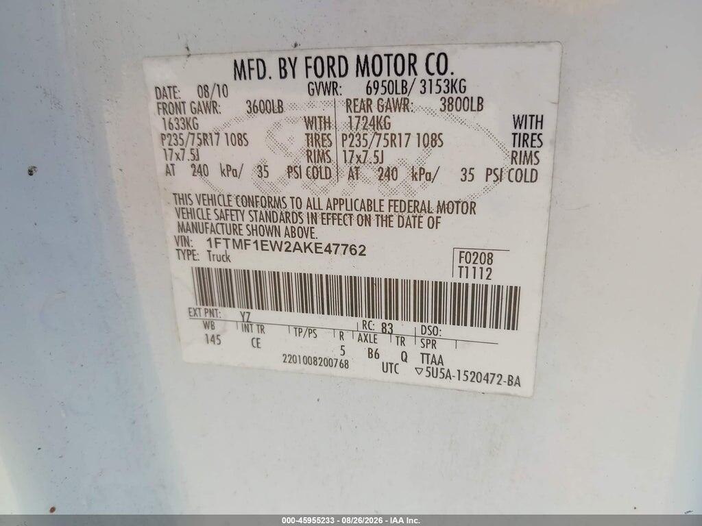 1FTMF1EW2AKE47762 2010 FORD F-150 photo no. 9