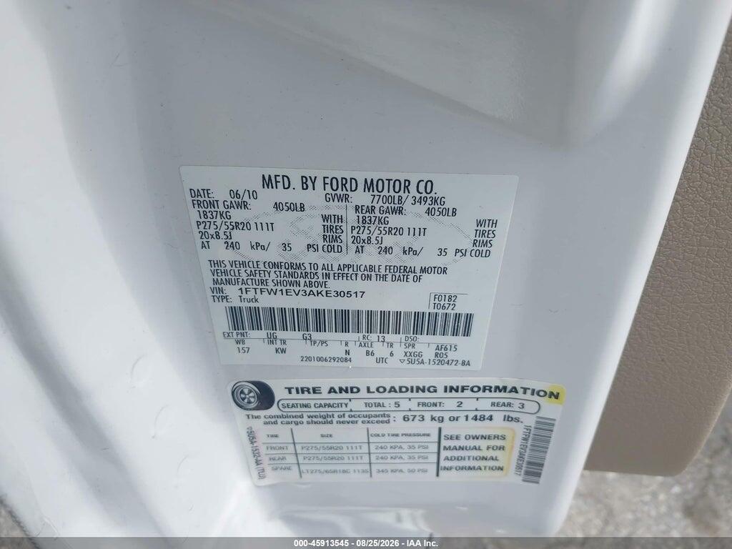 1FTFW1EV3AKE30517 2010 FORD F-150 photo no. 9