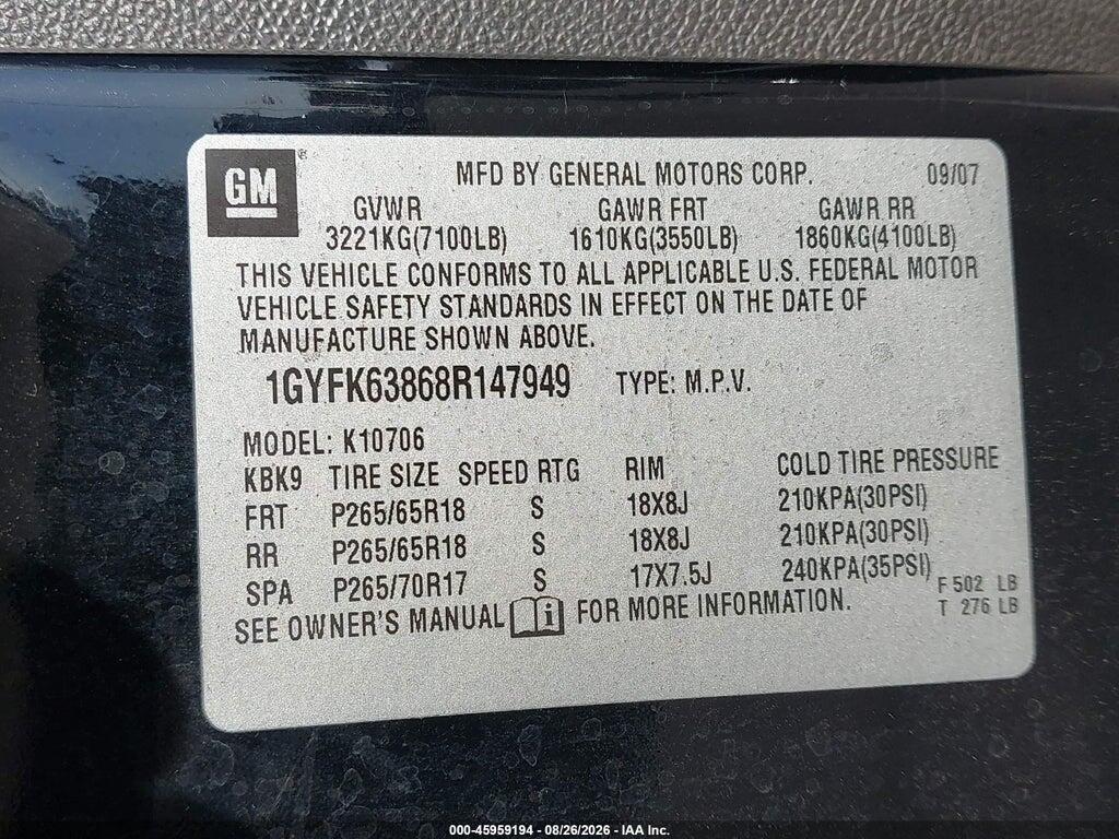 1GYFK63868R147949 2008 CADILLAC ESCALADE photo no. 9
