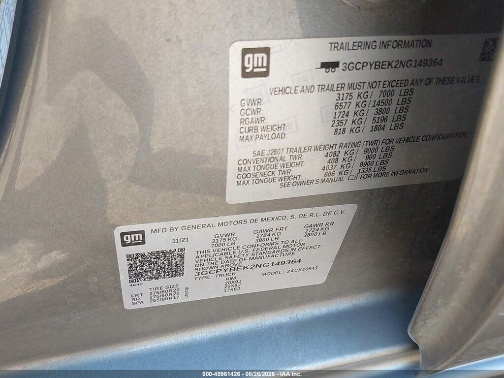 3GCPYBEK2NG149364 2022 CHEVROLET SILVERADO 1500 LTD photo no. 9