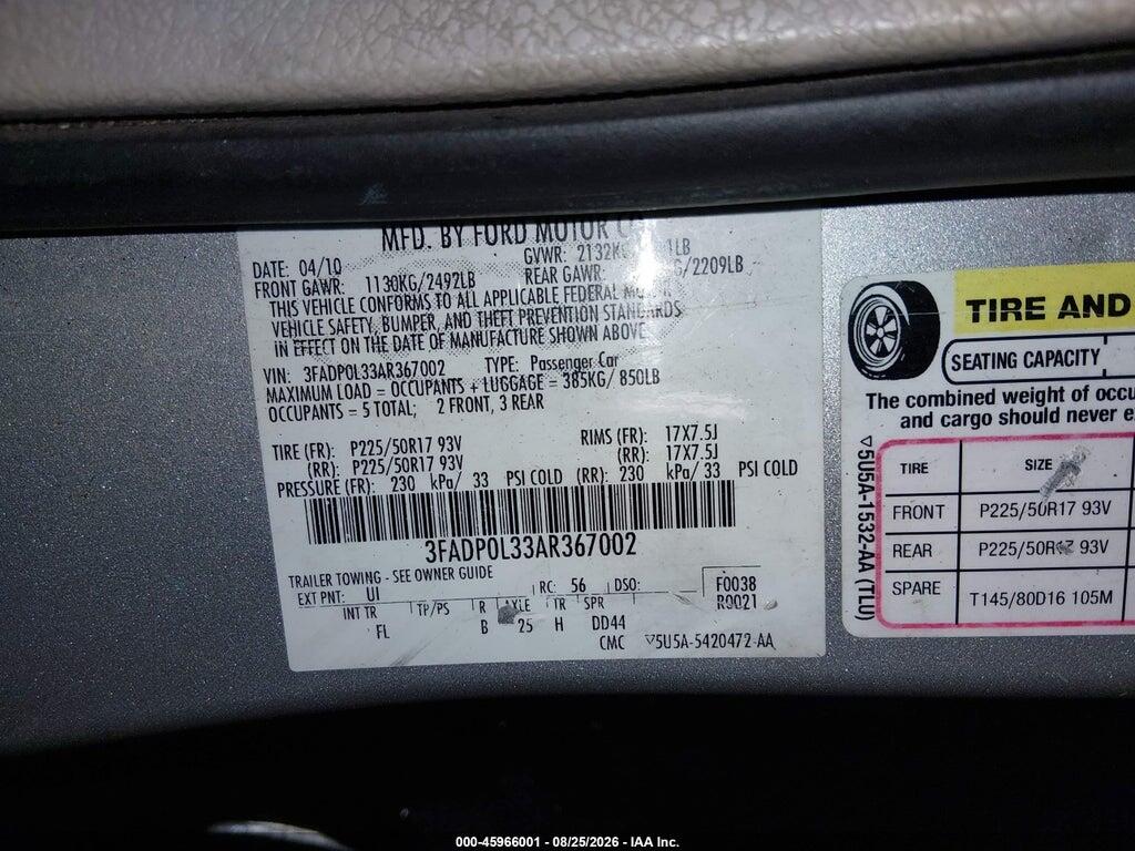3FADP0L33AR367002 2010 FORD FUSION HYBRID photo no. 9