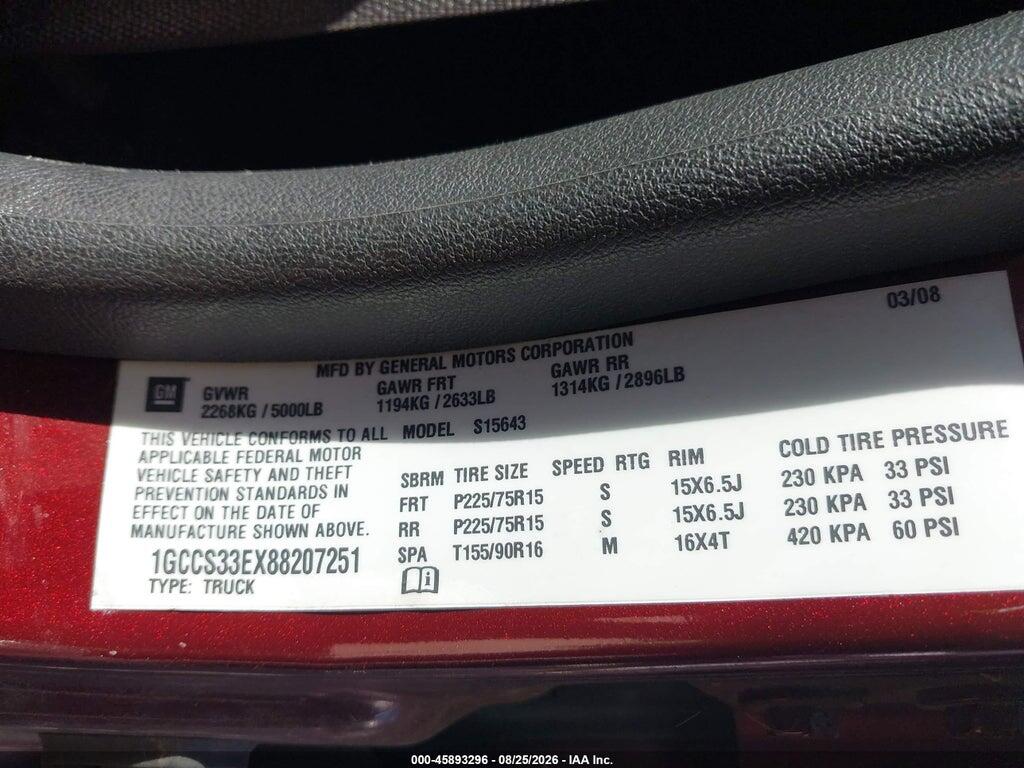 1GCCS33EX88207251 2008 CHEVROLET COLORADO photo no. 9