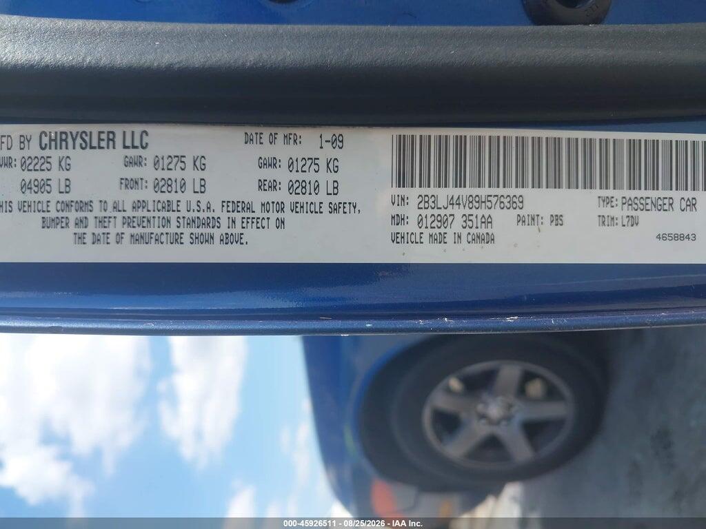 2B3LJ44V89H576369 2009 DODGE CHALLENGER photo no. 9