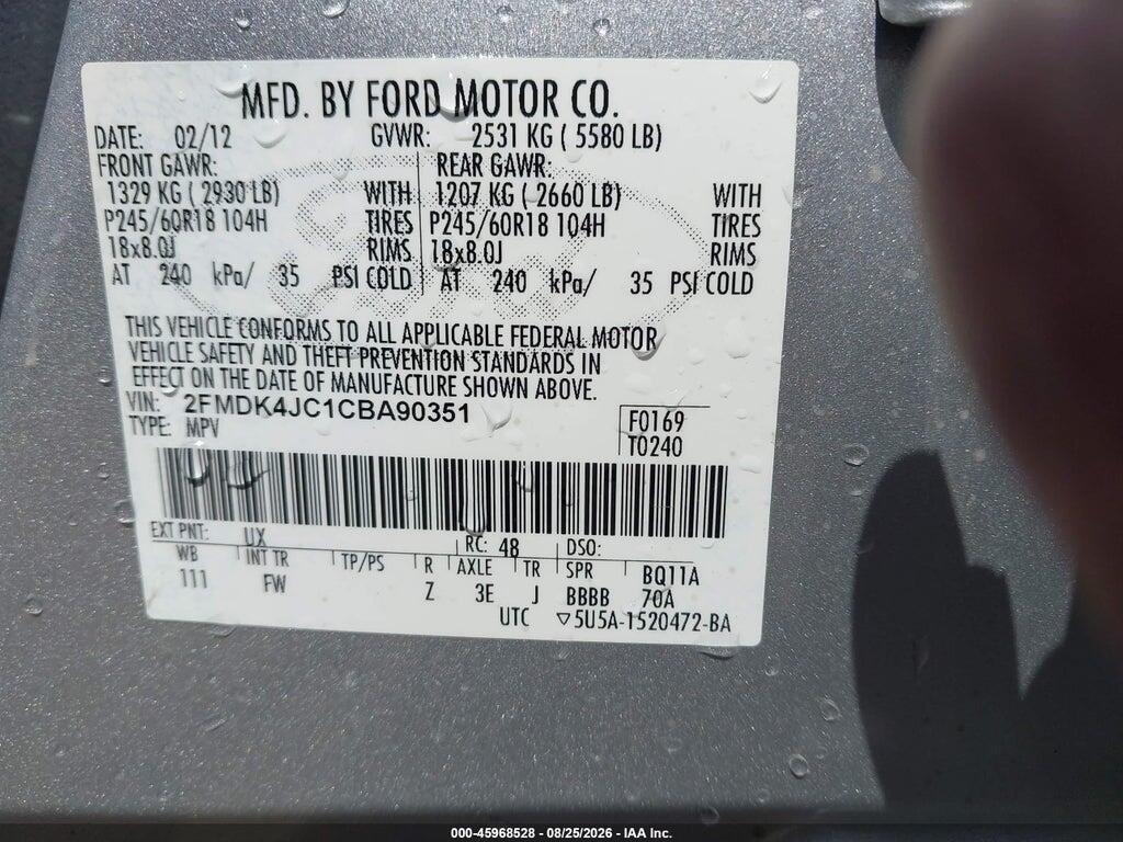 2FMDK4JC1CBA90351 2012 FORD EDGE photo no. 9