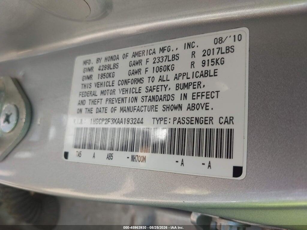 1HGCP2F3XAA193244 2010 HONDA ACCORD photo no. 9