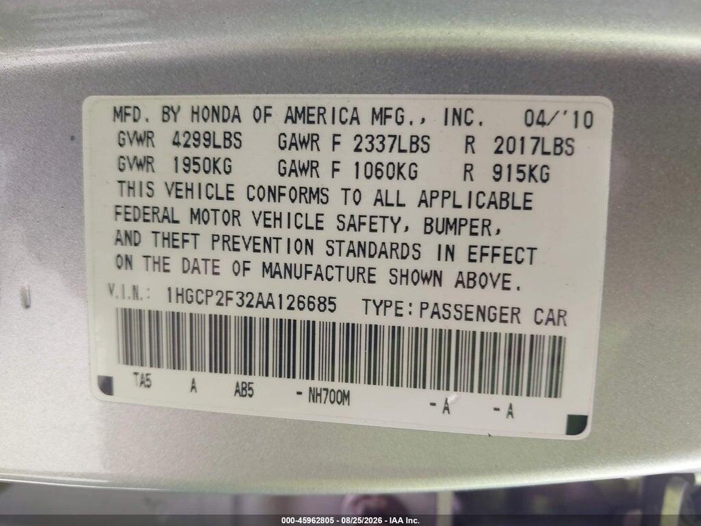 1HGCP2F32AA126685 2010 HONDA ACCORD photo no. 9