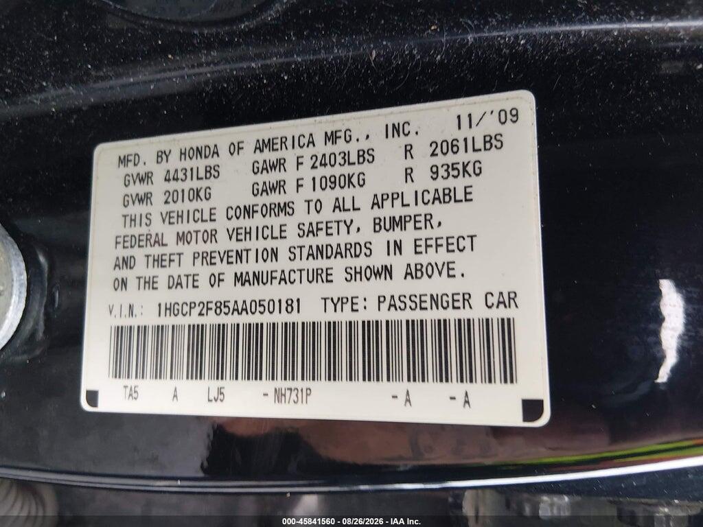 1HGCP2F85AA050181 2010 HONDA ACCORD photo no. 9