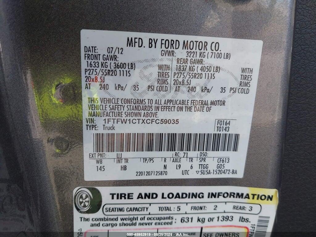 1FTFW1CTXCFC59035 2012 FORD F-150 photo no. 9