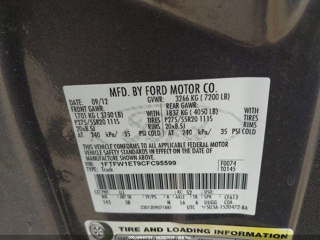 1FTFW1ET9CFC95599 2012 FORD F-150 photo no. 9