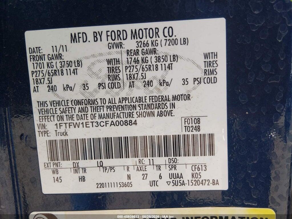 1FTFW1ET3CFA00884 2012 FORD F-150 photo no. 9