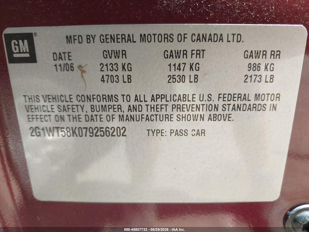 2G1WT58K079256202 2007 CHEVROLET IMPALA photo no. 9