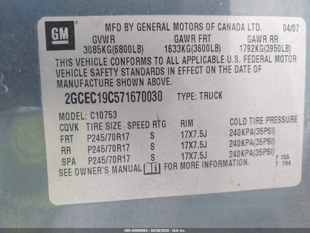 2GCEC19C571670030 2007 CHEVROLET SILVERADO 1500 photo no. 9