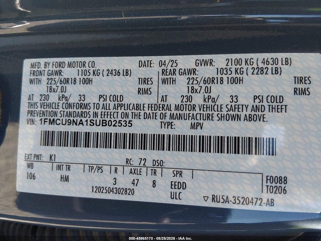 1FMCU9NA1SUB02535 2025 FORD ESCAPE photo no. 9