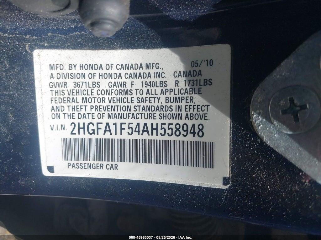 2HGFA1F54AH558948 2010 HONDA CIVIC photo no. 9