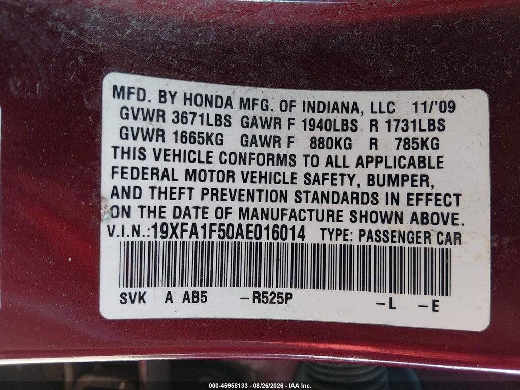 19XFA1F50AE016014 2010 HONDA CIVIC photo no. 9