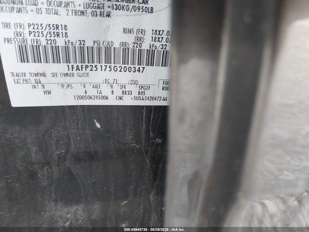 1FAFP25175G200347 2005 FORD FIVE HUNDRED photo no. 9