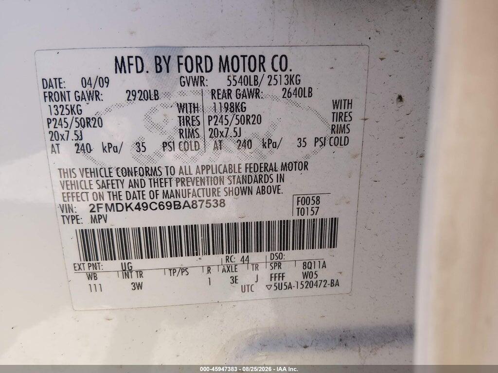2FMDK49C69BA87538 2009 FORD EDGE photo no. 9