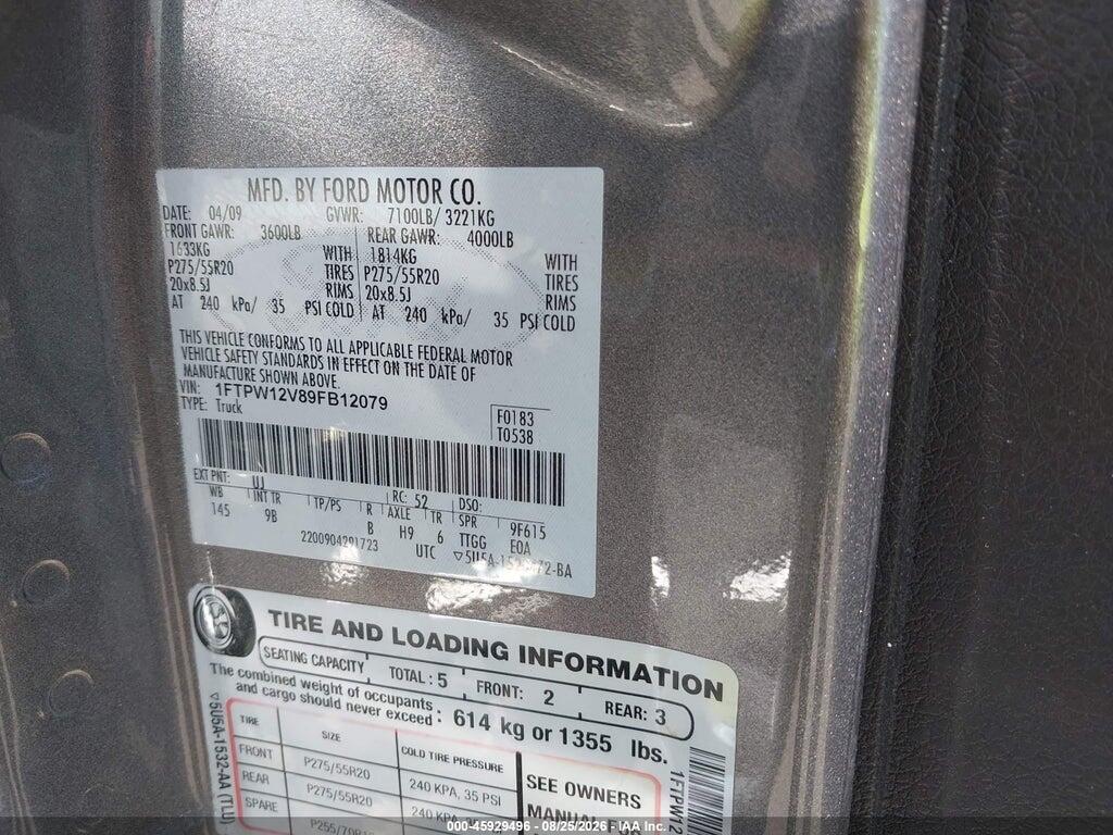 1FTPW12V89FB12079 2009 FORD F-150 photo no. 9
