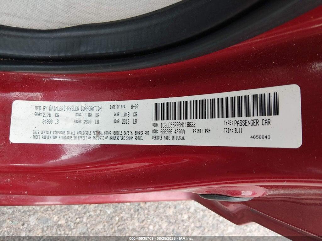 1C3LC55R08N118822 2008 CHRYSLER SEBRING photo no. 9