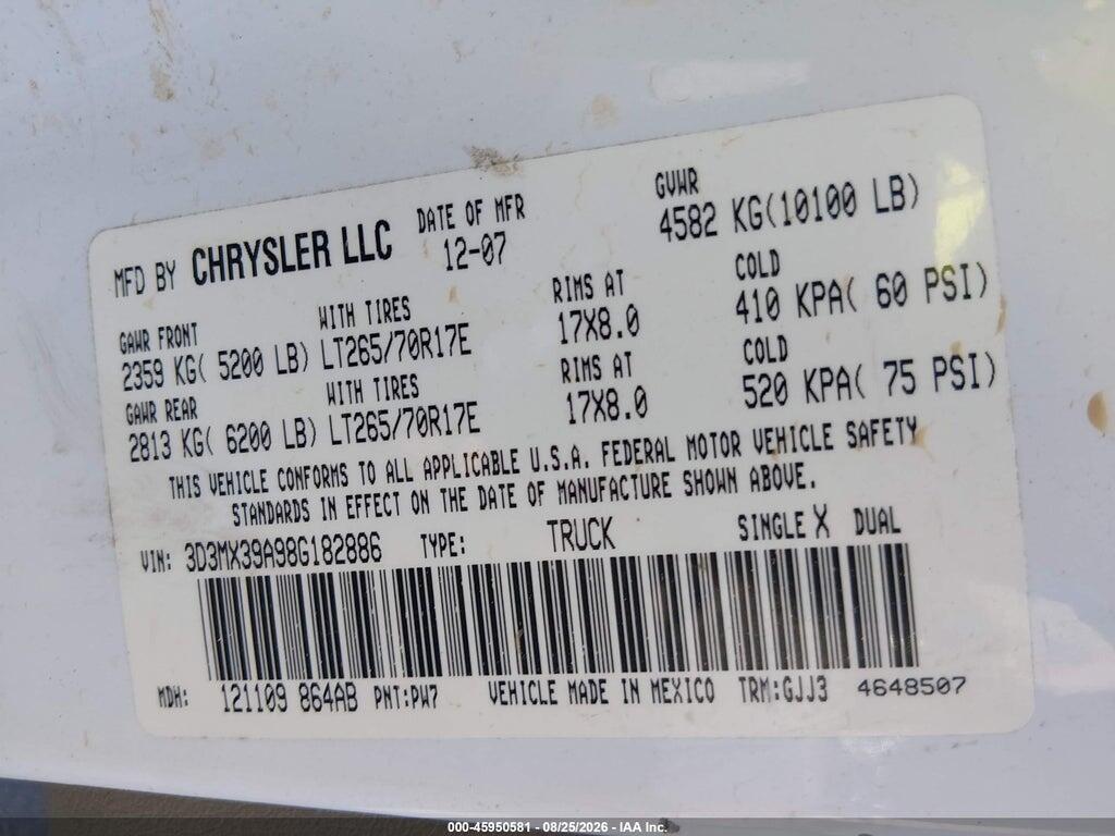 3D3MX39A98G182886 2008 DODGE RAM 3500 photo no. 9