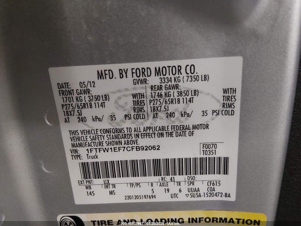 1FTFW1EF7CFB92062 2012 FORD F150 photo no. 9