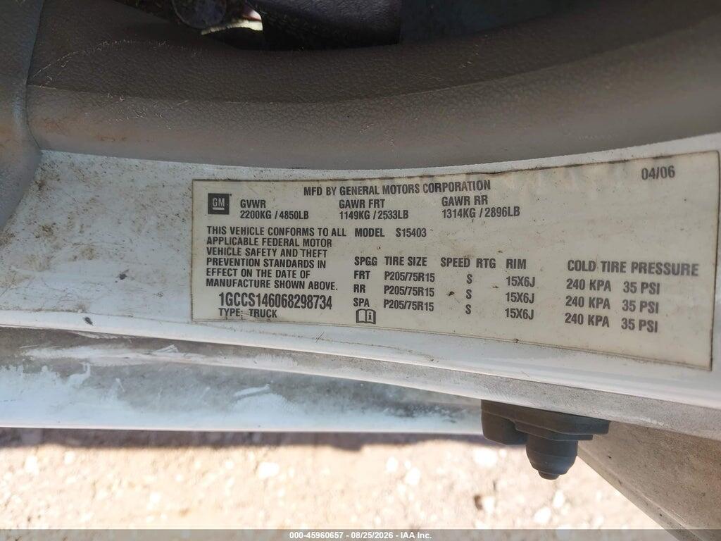 1GCCS146068298734 2006 CHEVROLET COLORADO photo no. 9