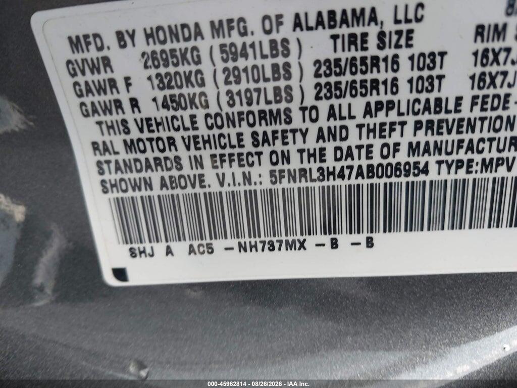5FNRL3H47AB006954 2010 HONDA ODYSSEY photo no. 9