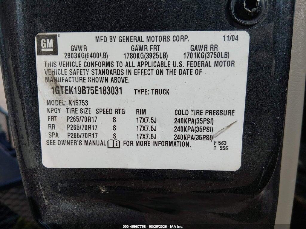1GTEK19B75E183031 2005 GMC SIERRA 1500 photo no. 9