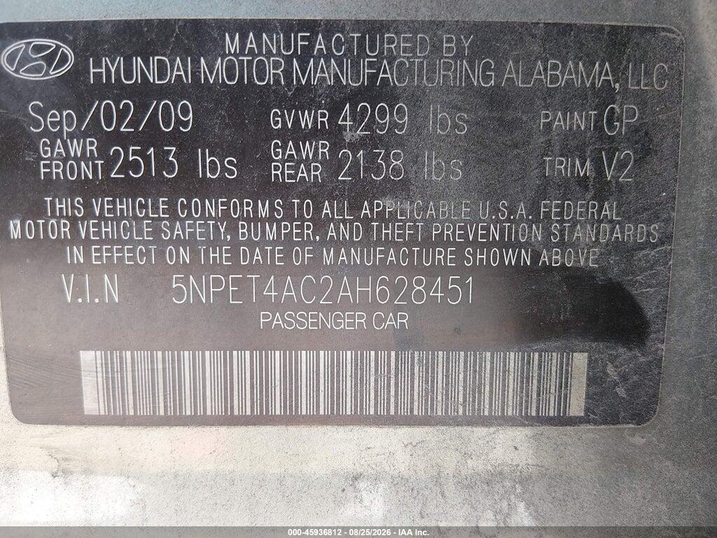 5NPET4AC2AH628451 2010 HYUNDAI SONATA photo no. 9