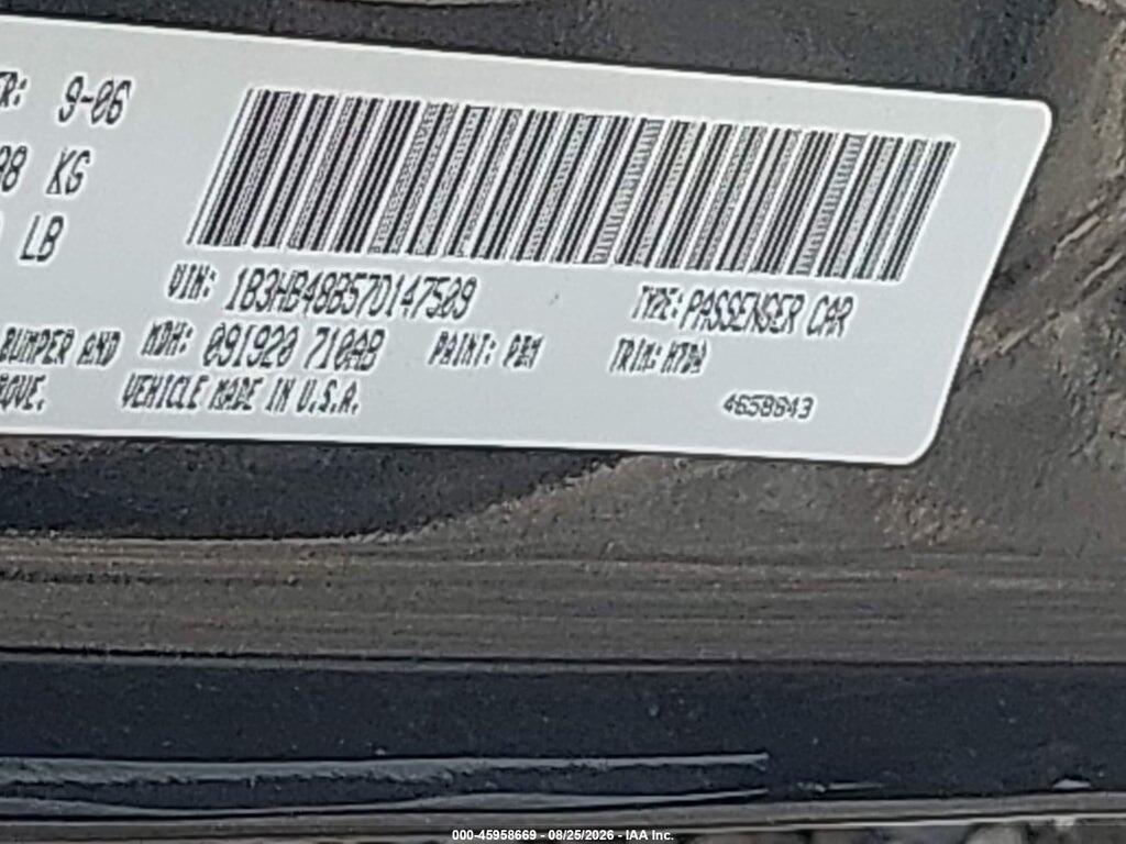 1B3HB48B57D147509 2007 DODGE CALIBER photo no. 9