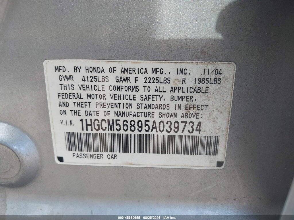 1HGCM56895A039734 2005 HONDA ACCORD photo no. 9