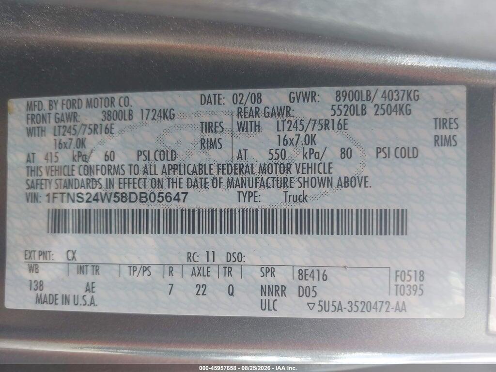 1FTNS24W58DB05647 2008 FORD E-250 photo no. 9
