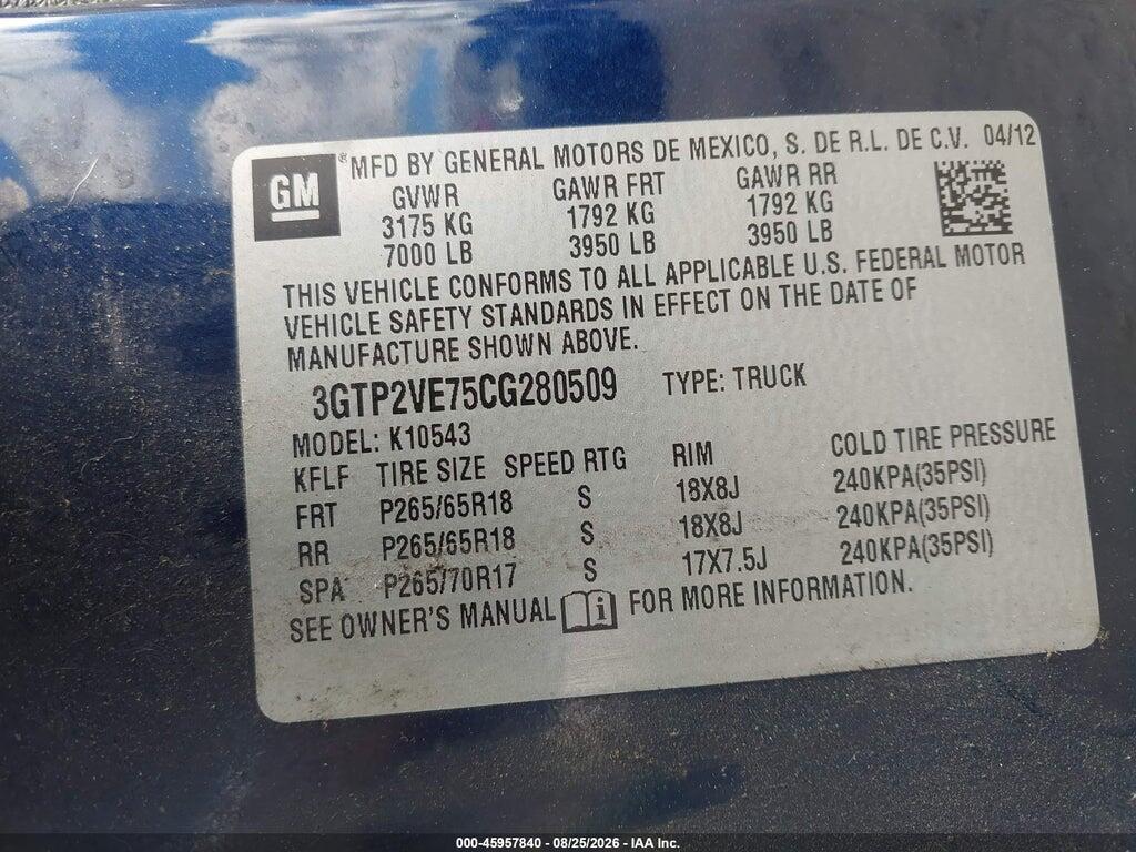 3GTP2VE75CG280509 2012 GMC SIERRA 1500 photo no. 9