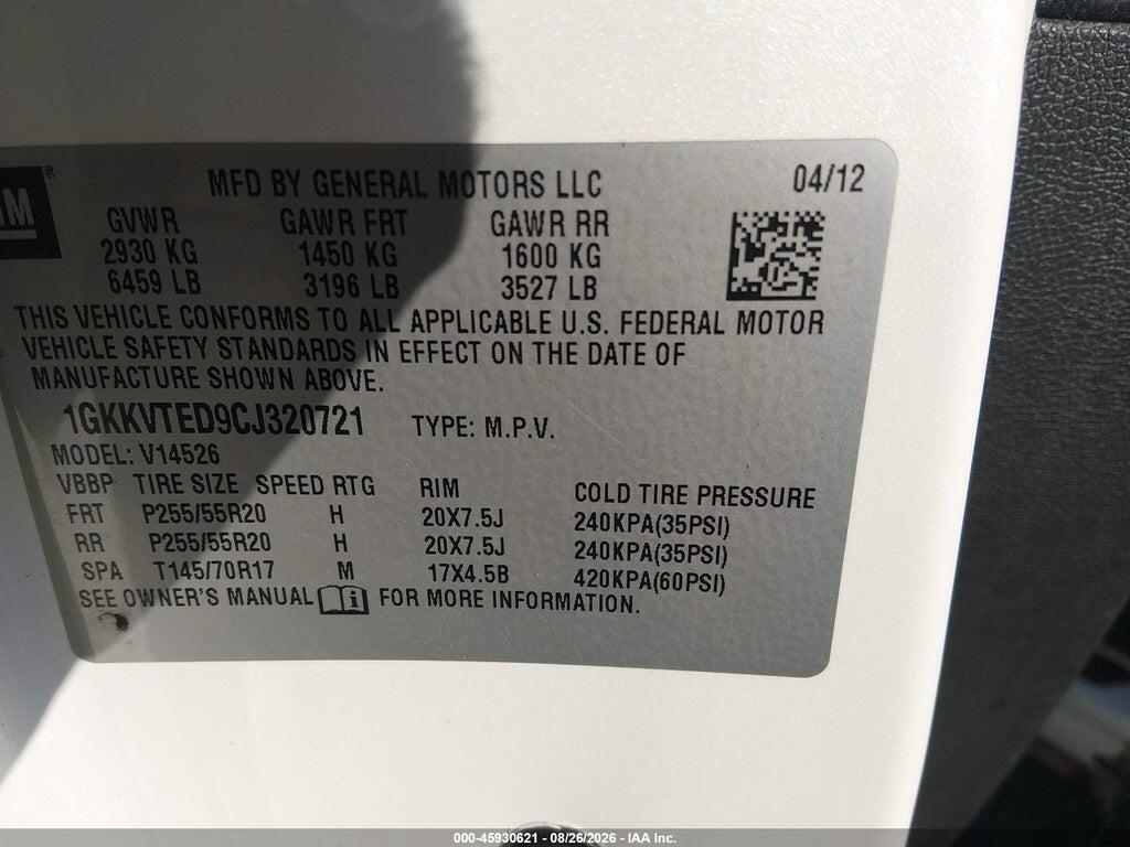 1GKKVTED9CJ320721 2012 GMC ACADIA photo no. 9