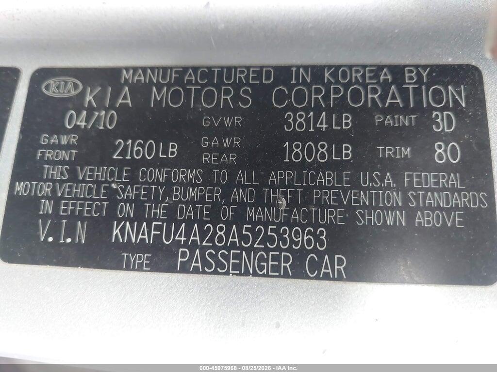 KNAFU4A28A5253963 2010 KIA FORTE photo no. 9