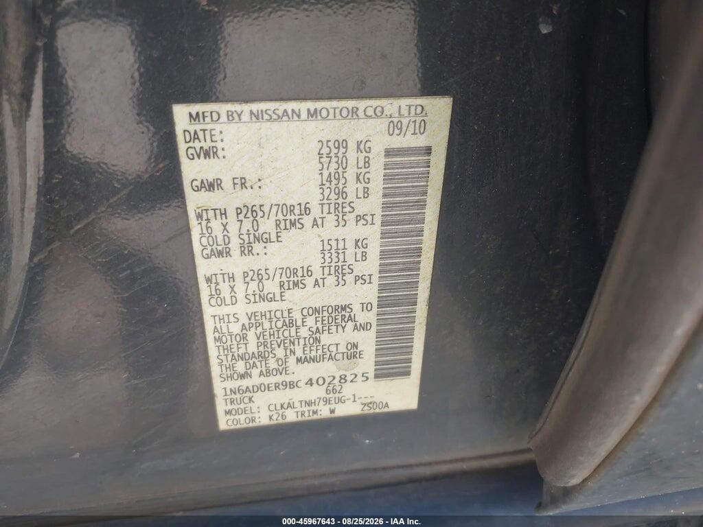 1N6AD0ER9BC402825 2011 NISSAN FRONTIER photo no. 9